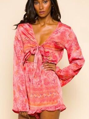 RAGA Nidhi Paisley Tie Front Ruffle Romper XS